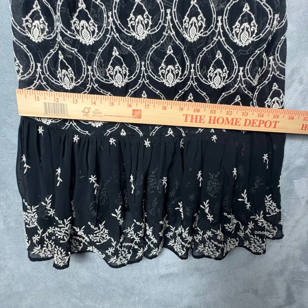 Anthropologie Black‎ Embroidered Halter Mini Dress XXS Boho Ethereal Lace Ruffle